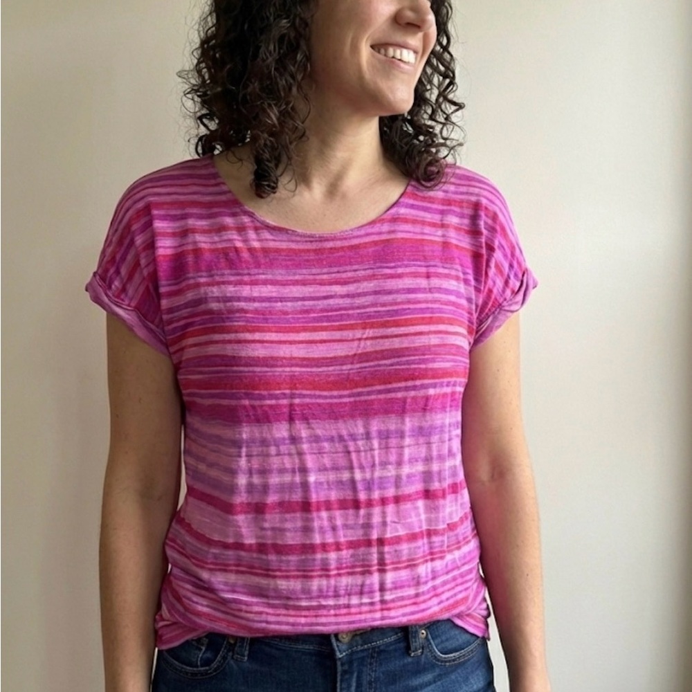 Nine West Pink and Purple Striped Short Sleeve Tee